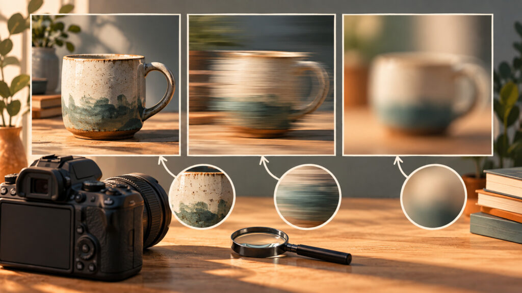 写真がぼけるのは手ブレ？ピンぼけ？症状で分かる見分け方の説明イメージ（AI生成）