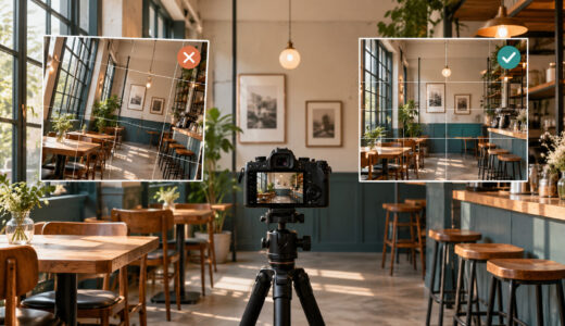 店舗写真で壁や柱が斜めになる原因｜撮影時と編集時の直し方