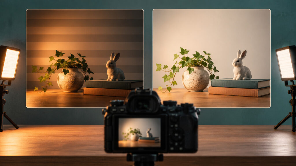 LED照明で写真に縞模様が出るの説明イメージ(AI生成)