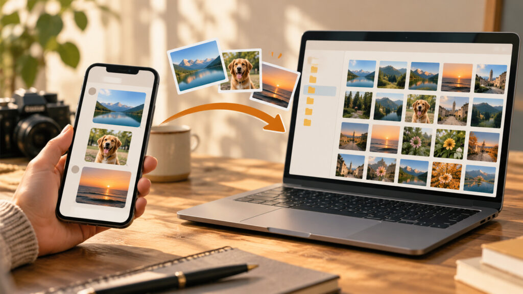 写真をLINEで送ると画質が落ちる？確認用と納品用の送り分けの説明イメージ（AI生成）